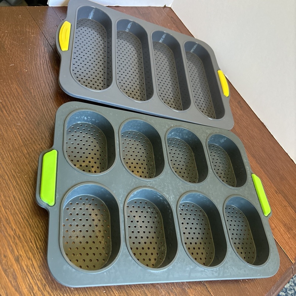 Set Of 2 Regular And Mini Hoagie Pan French Bread Baking Mold Silicone Non-stick